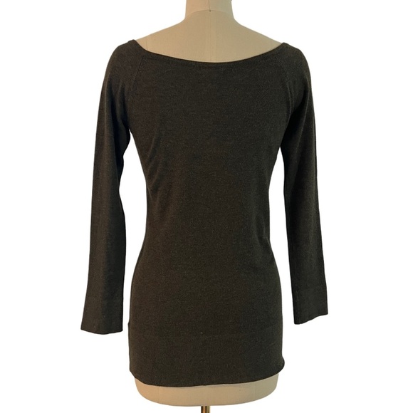 Cache Olive Brown Knit Sweater Top boat neckline Long sleeves S - Picture 9 of 10
